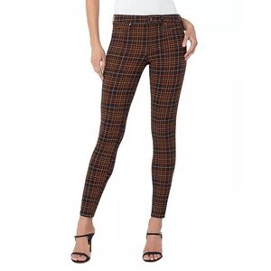 Liverpool Los Angeles Women's Plaid Skinny Pants Size 6 28 Brown Orange Blue‎